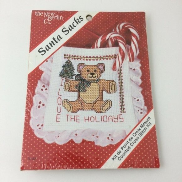 Santa Sacks New Berlin Cross Stitch Kit 3142 Sealed Teddy Bear Christmas Holiday - Picture 1 of 12